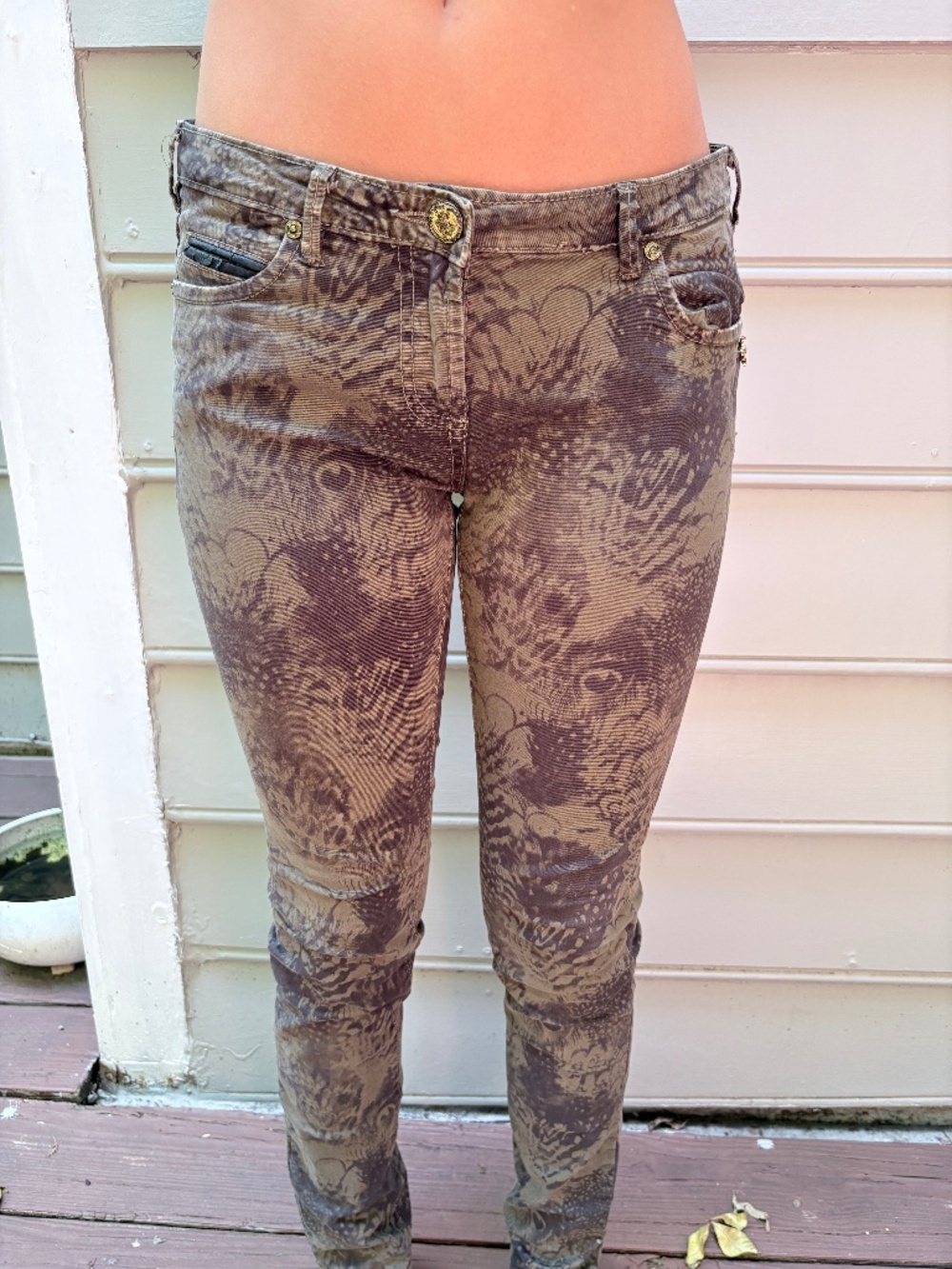 🐆 Maison Scotch & Soda Olive Abstract Animal Eye Print Skinny Jeans